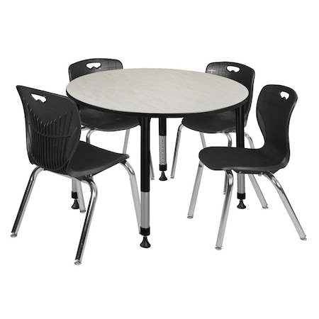Regency Tables > Height Adjustable > Round Table & Chair Sets, 48 W, 48 L, 23-34 H, Maple TB48RNDPLAPBK40BK